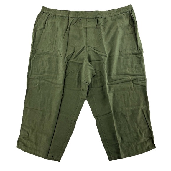 Susan Graver Pants - Susan Graver Regular Pure Easy Linen Utility Crop Pant Size 4x Olive Green